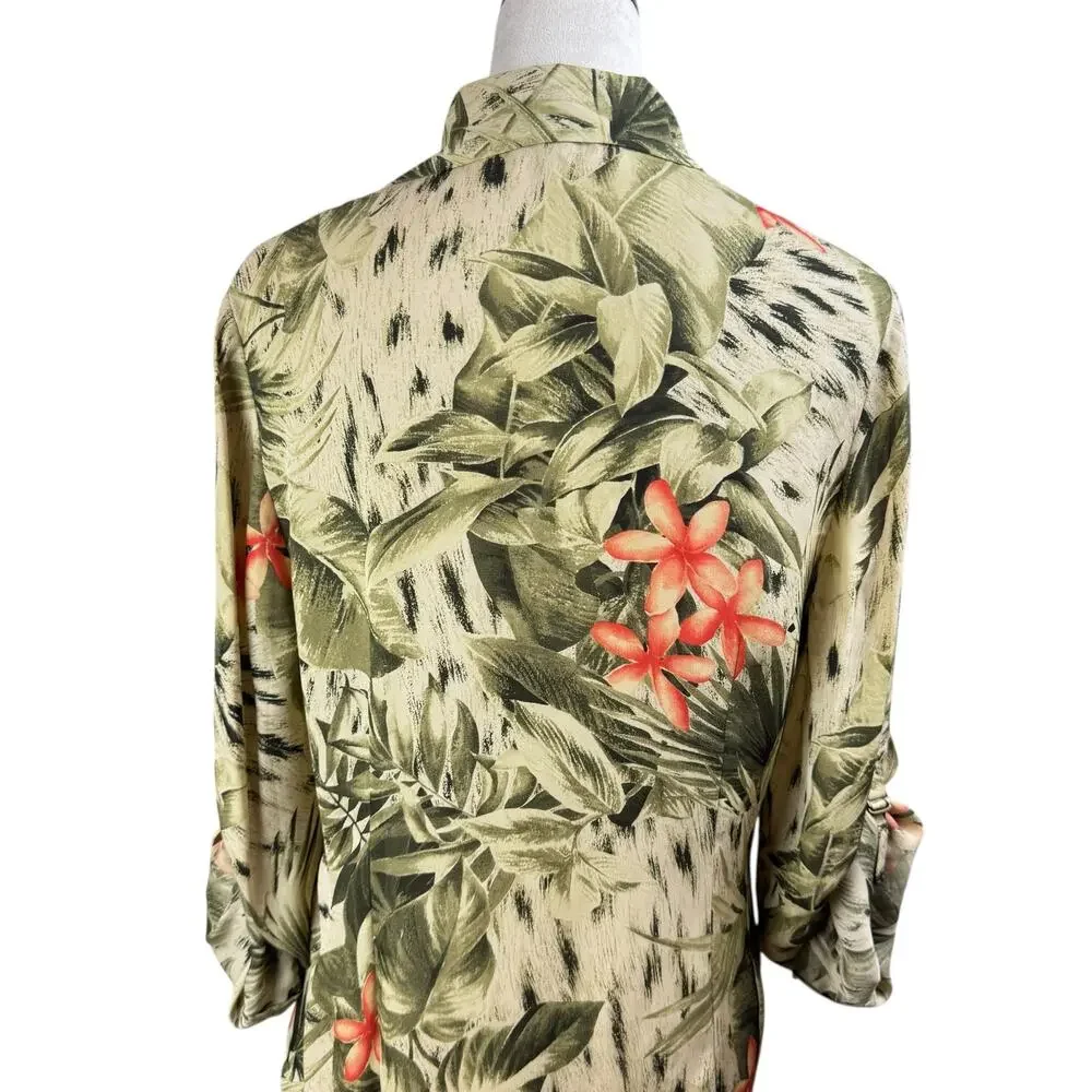 Josephine Chaus Womens 2 Piece Green Tropical Floral Print Silk Matching Set